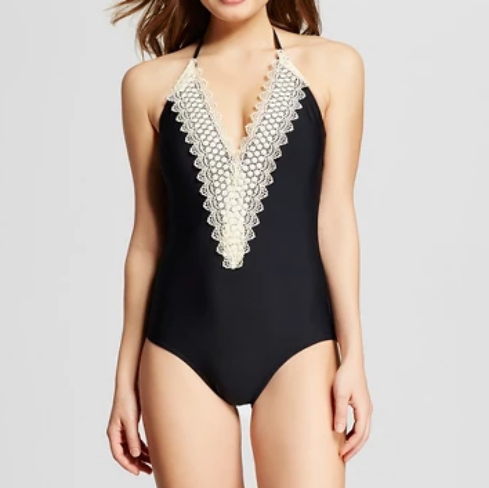 Lace one piece halter swimsuit